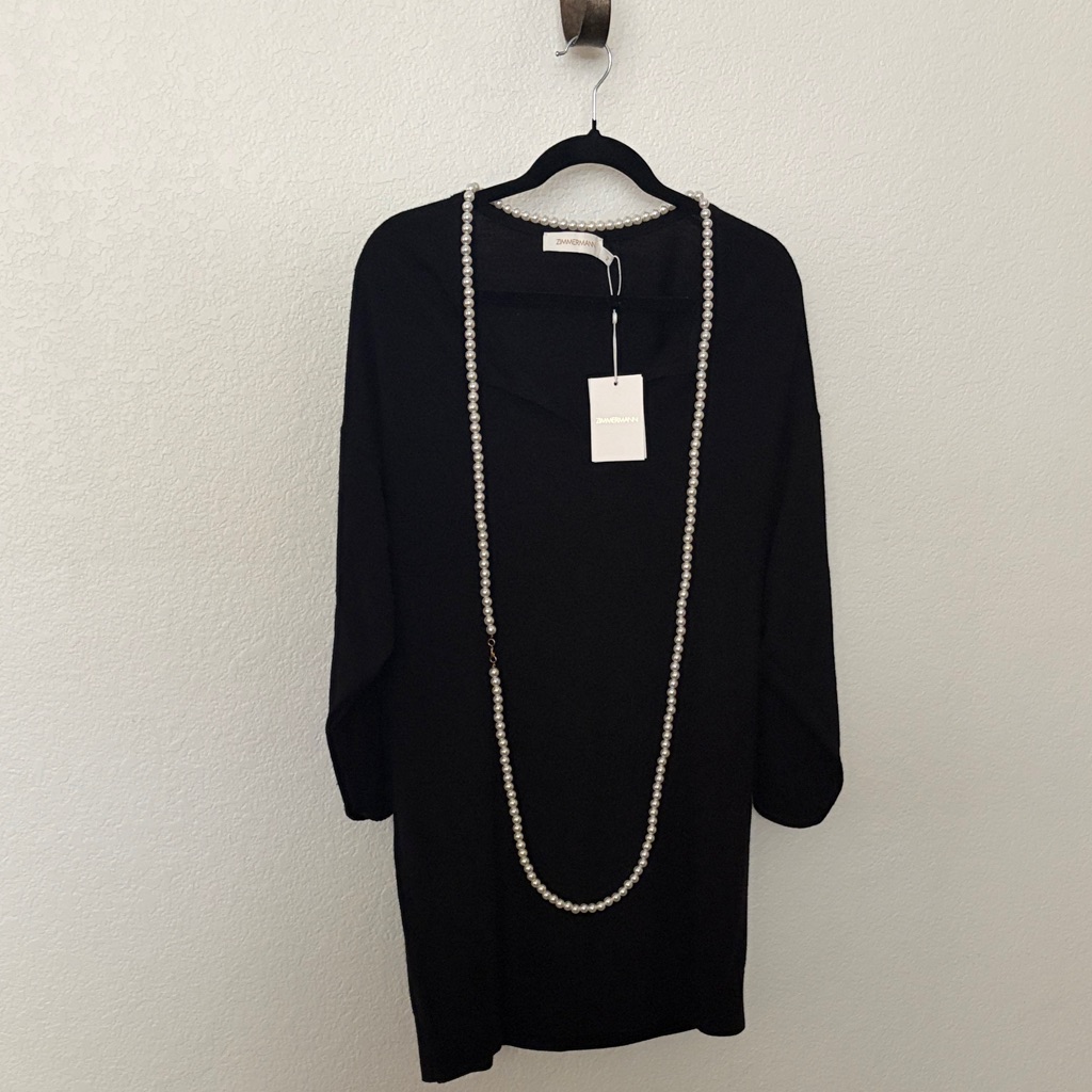 Zimmerman $300 V Pearl Light Black Sweater Dress